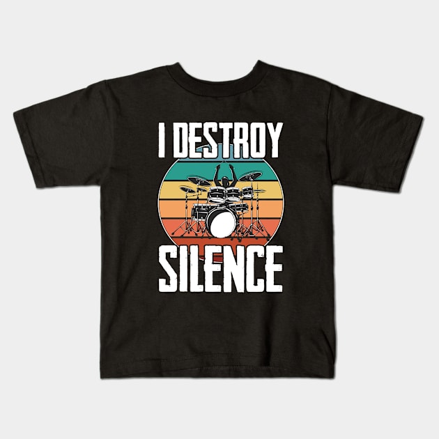 Drum - I Destroy Silence Kids T-Shirt by Kudostees